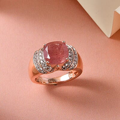 Natural Tanzanian Natronite, Brown and White Zircon Ring in Vermeil Rose Gold Over Sterling Silver (Size 10.0) 3.75 ctw