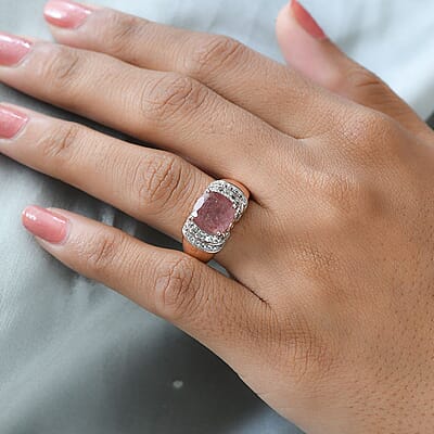 Natural Tanzanian Natronite, Brown and White Zircon Ring in Vermeil Rose Gold Over Sterling Silver (Size 10.0) 3.75 ctw