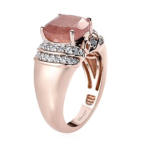 Natural Tanzanian Natronite, Brown and White Zircon Ring in Vermeil Rose Gold Over Sterling Silver (Size 8.0) 3.75 ctw