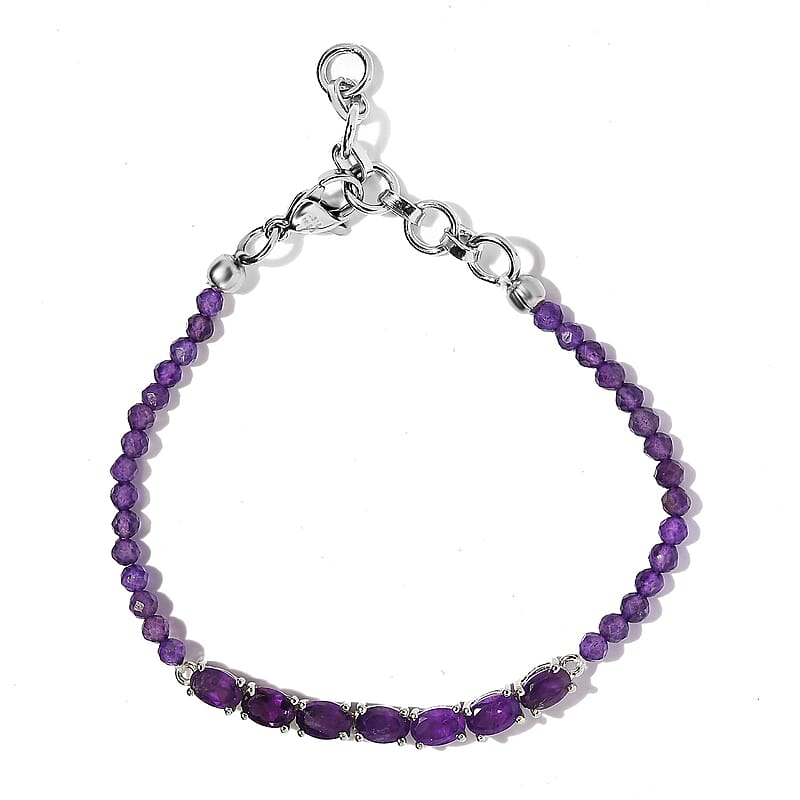 Karis Amethyst Beaded Bracelet in Platinum Bond (6.50-8.00In) 12.10 ctw