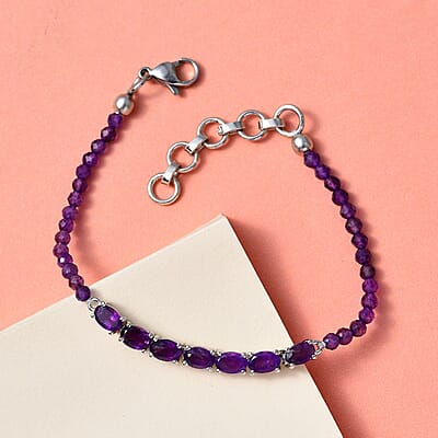 Karis Amethyst Beaded Bracelet in Platinum Bond (6.50-8.00In) 12.10 ctw