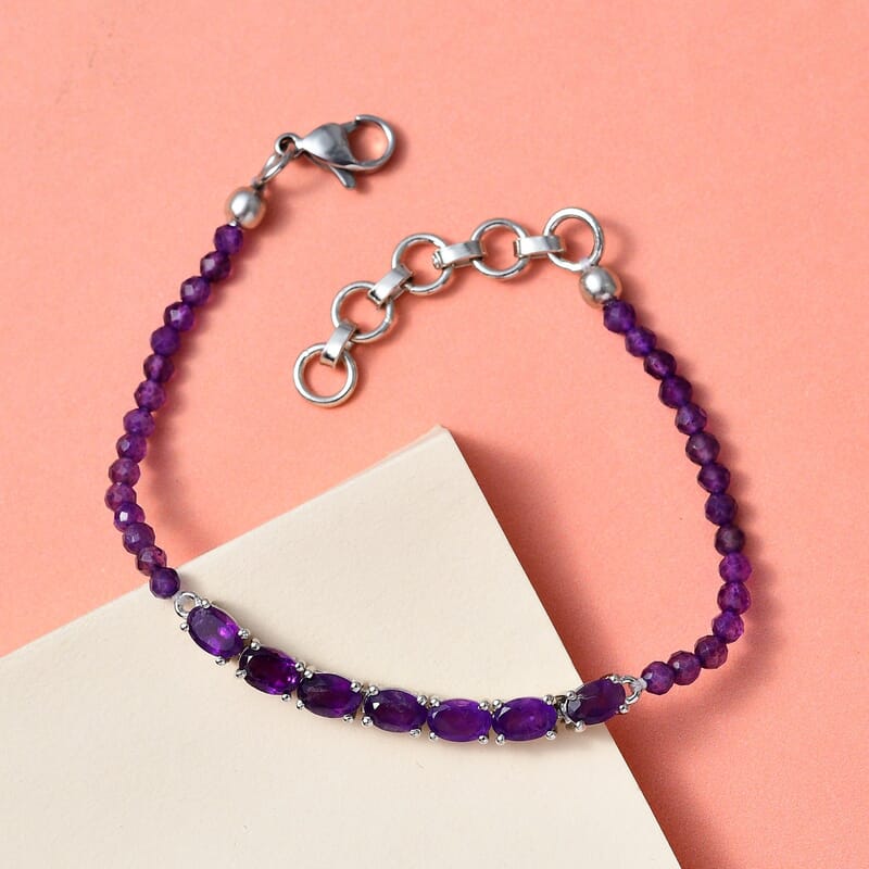 Karis Amethyst Beaded Bracelet in Platinum Bond (6.50-8.00In) 12.10 ctw