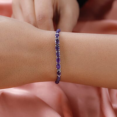 Karis Amethyst Beaded Bracelet in Platinum Bond (6.50-8.00In) 12.10 ctw