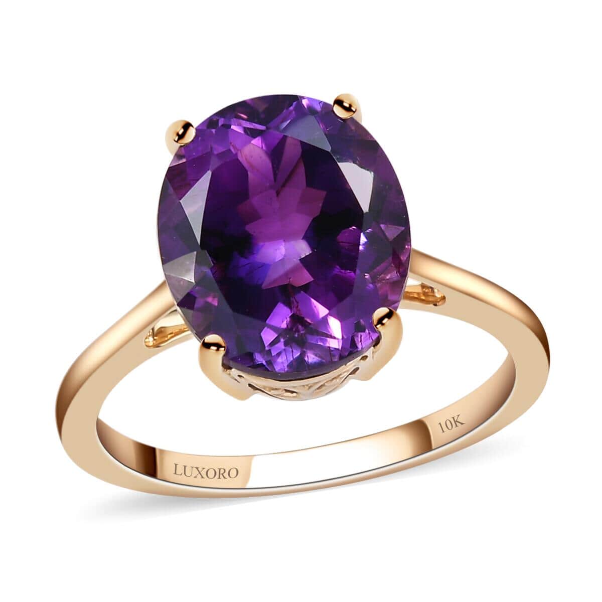 LUXORO 10K Yellow Gold AAA Moroccan Amethyst Solitaire Ring (Size 7.0) 2.40 Grams (Delivery in 12-15 Business Days) 5.15 ctw image number 0