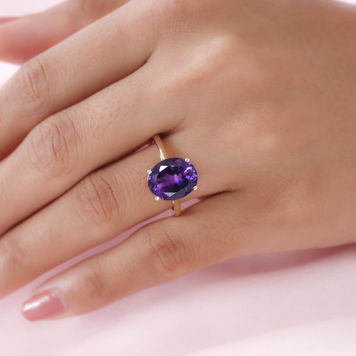 LUXORO 10K Yellow Gold AAA Moroccan Amethyst Solitaire Ring (Size 7.0) 2.40 Grams (Delivery in 12-15 Business Days) 5.15 ctw image number 2