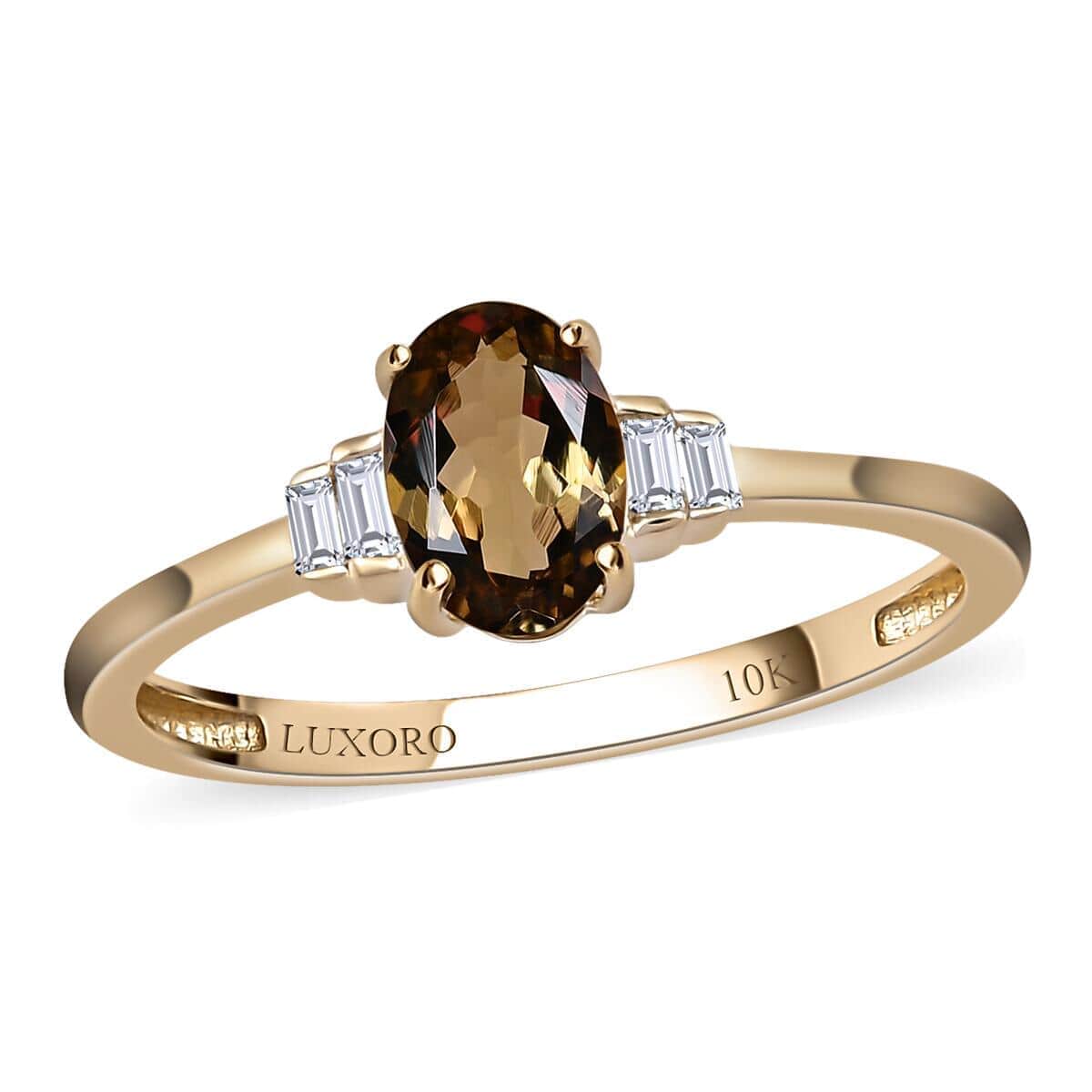 Luxoro 10K Yellow Gold Premium Golden Tanzanite and G-H I3 Diamond Ring (Size 7.0) 0.75 ctw image number 0