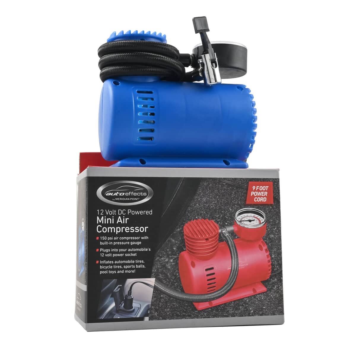 AUTO EFFECTS Mini Air Compressor with Built-in Pressure Gauge -Blue image number 0