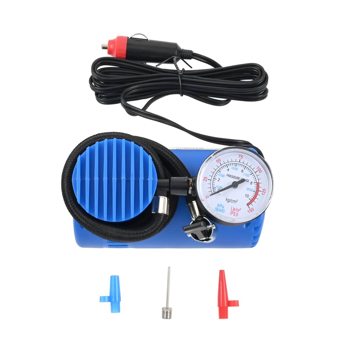 AUTO EFFECTS Blue Portable Mini Air Compressor for Tire Inflation, 12Volt DC Powered, Built-in Pressure Gauge, Inflates Automobile tires, Bike tires image number 5