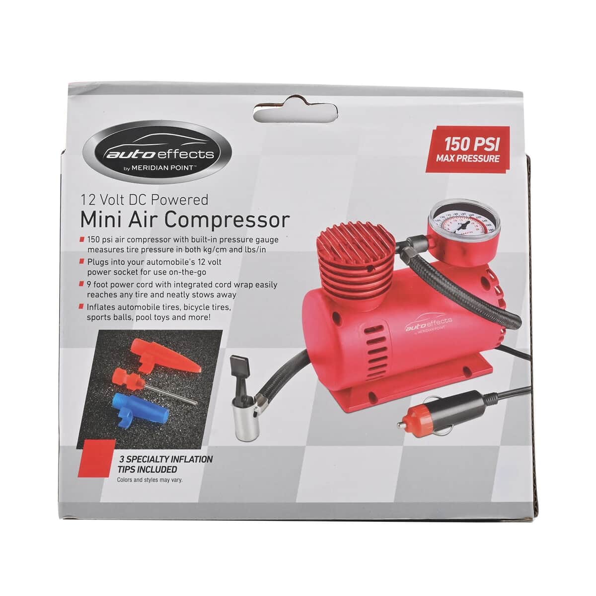 AUTO EFFECTS Mini Air Compressor with Built-in Pressure Gauge -Blue image number 6