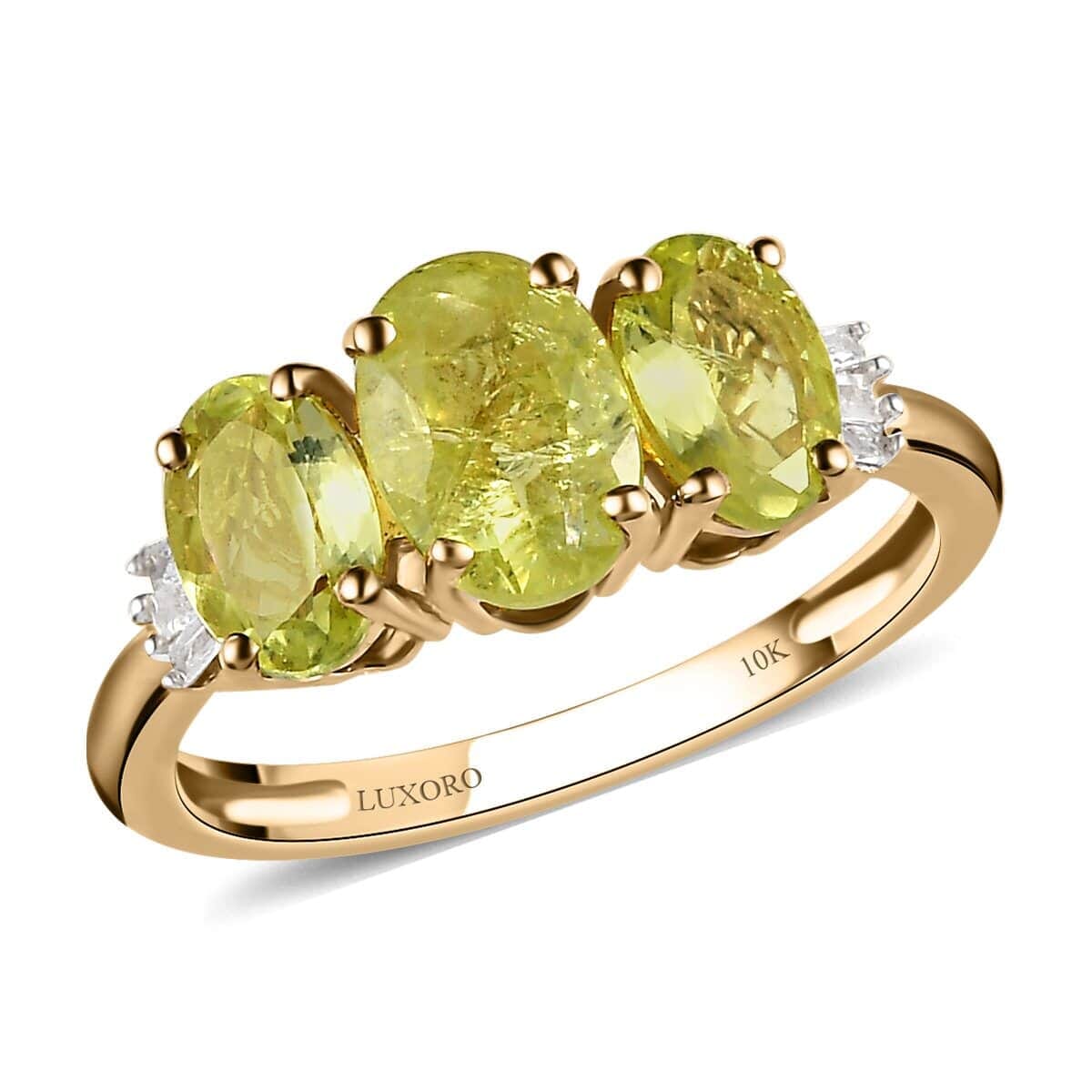 Doorbuster LUXORO 10K Yellow Gold Premium Chrysoberyl and G-H I3 Diamond Trilogy Ring (Size 6.0) 2 Grams 2.00 ctw image number 0