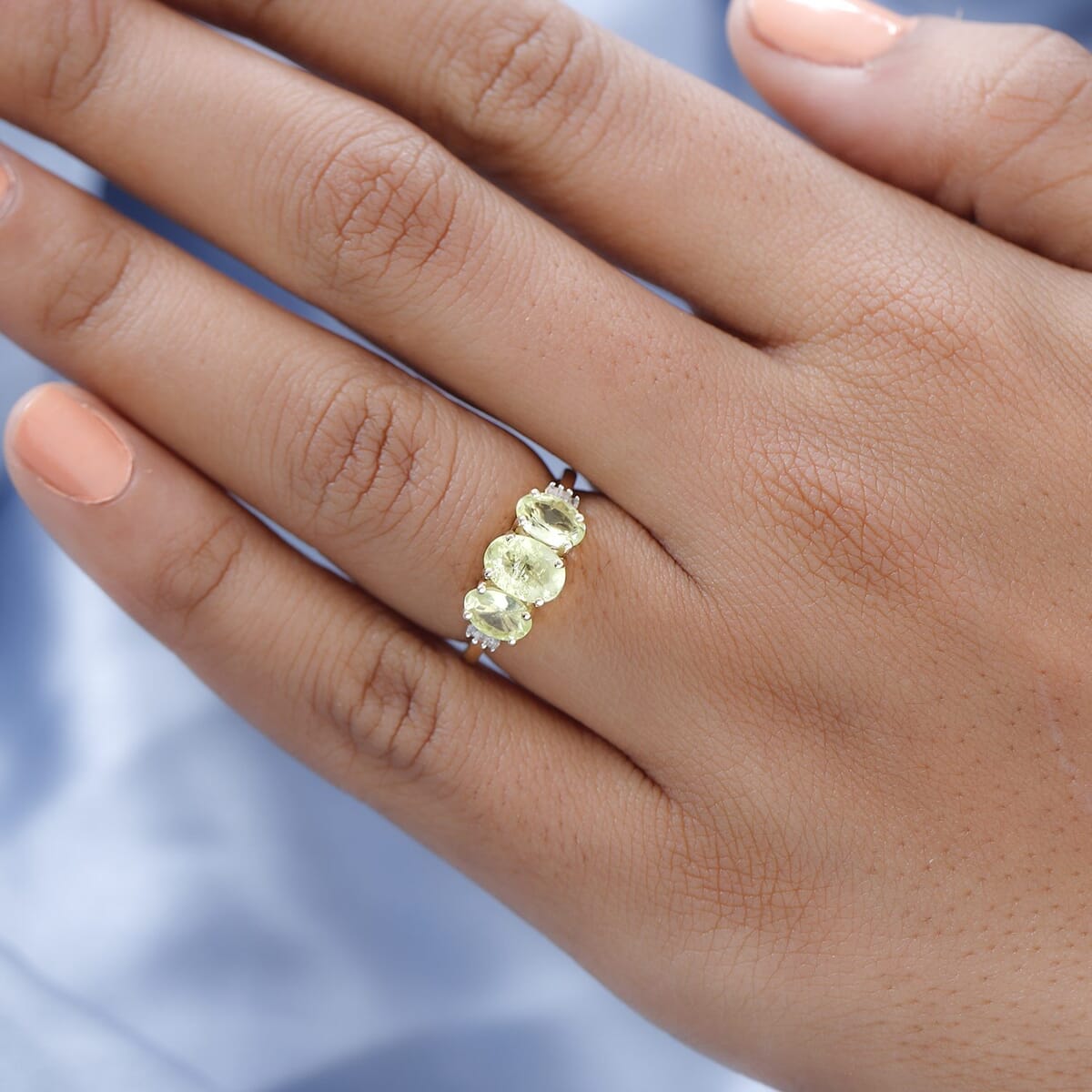 Doorbuster LUXORO 10K Yellow Gold Premium Chrysoberyl and G-H I3 Diamond Trilogy Ring (Size 6.0) 2 Grams 2.00 ctw image number 2