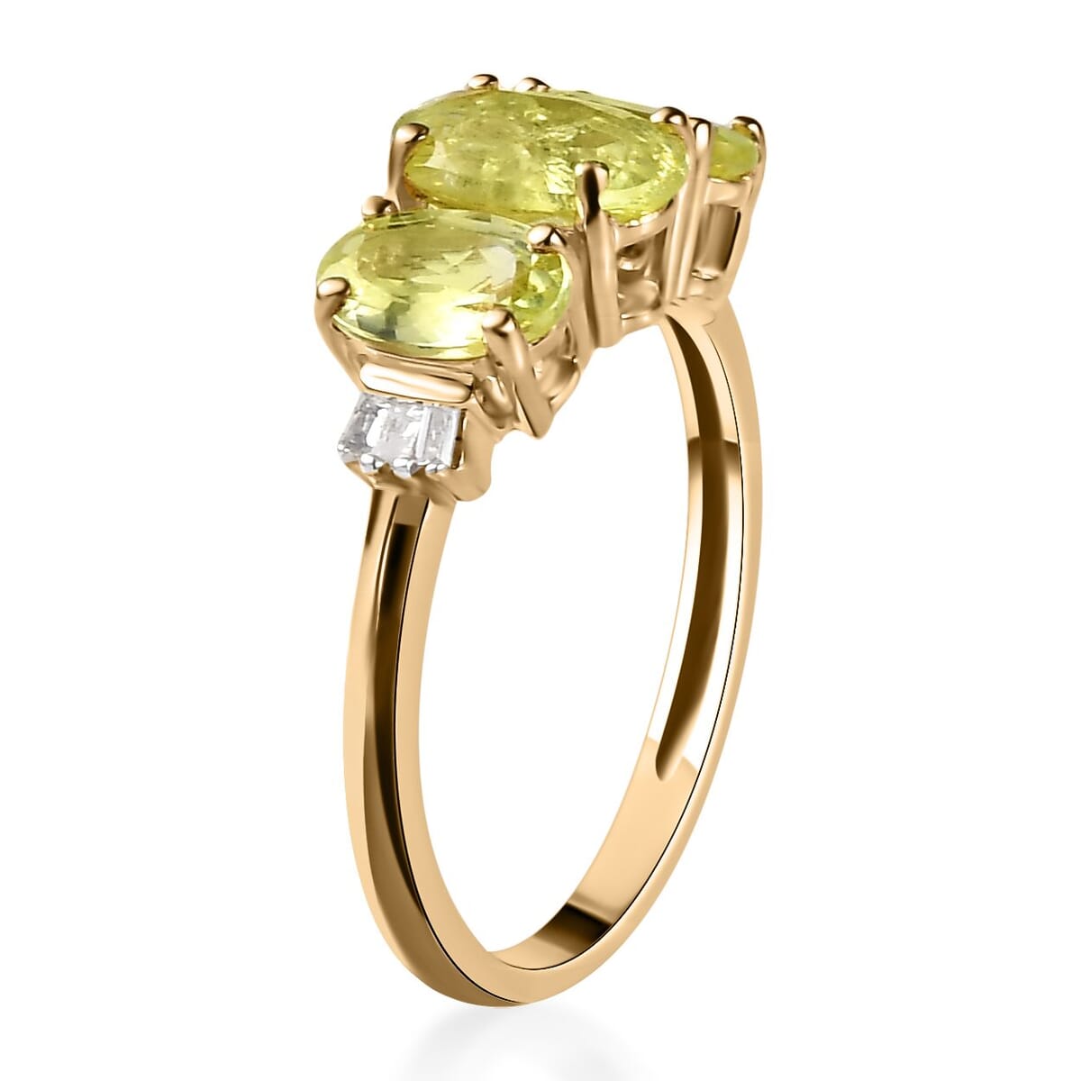 Doorbuster LUXORO 10K Yellow Gold Premium Chrysoberyl and G-H I3 Diamond Trilogy Ring (Size 6.0) 2 Grams 2.00 ctw image number 3