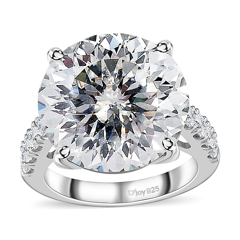 100 Facet Moissanite Ring in Platinum Over Sterling Silver (Size 10.0) 12.00 ctw