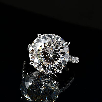 100 Facet Moissanite Ring in Platinum Over Sterling Silver (Size 10.0) 12.00 ctw