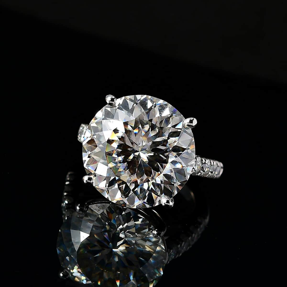 Doorbuster 100 Facet Moissanite Ring in Platinum Over Sterling Silver (Size 10.0) 10.40 ctw image number 1