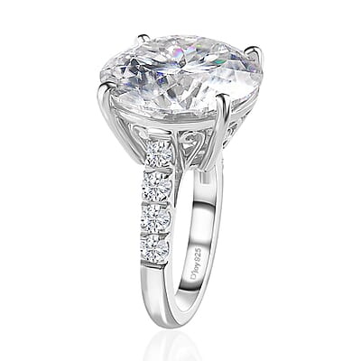 100 Facet Moissanite Ring in Platinum Over Sterling Silver (Size 10.0) 12.00 ctw