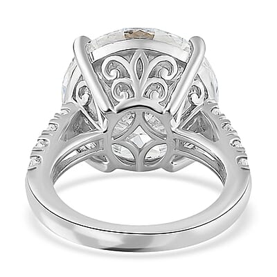 100 Facet Moissanite Ring in Platinum Over Sterling Silver (Size 10.0) 12.00 ctw