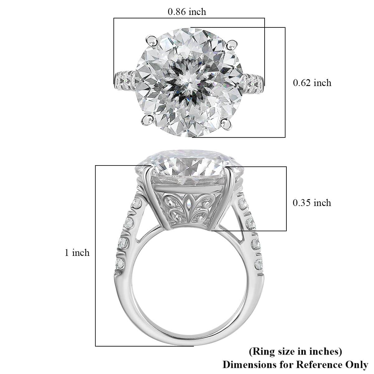 Doorbuster 100 Facet Moissanite Ring in Platinum Over Sterling Silver (Size 10.0) 10.40 ctw image number 5