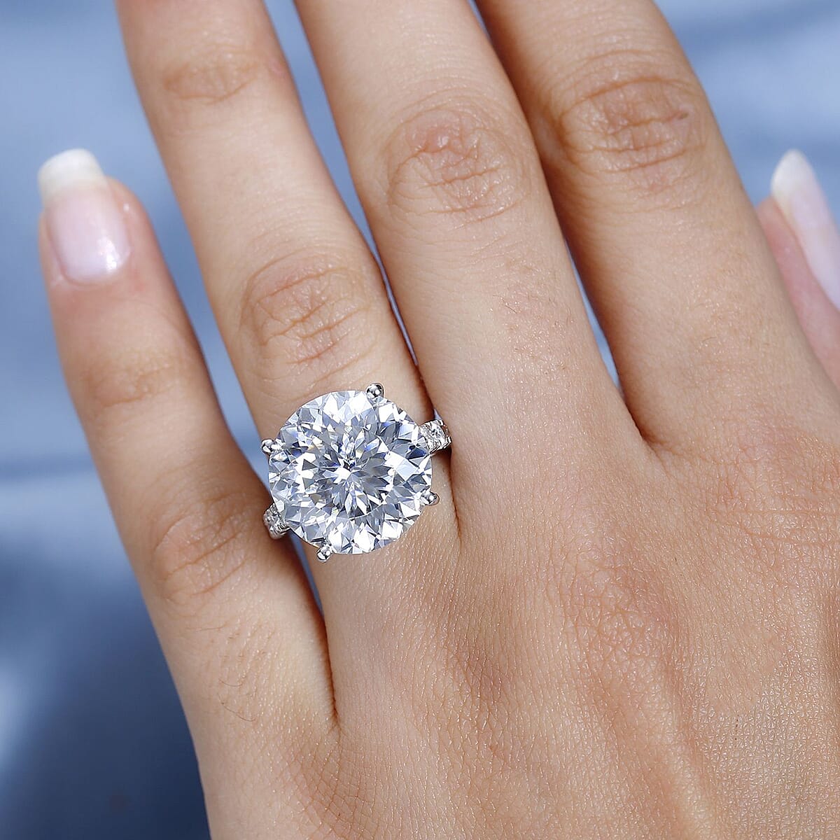 100 Facet Moissanite Ring in Platinum Over Sterling Silver (Size 5.0) 12.00 ctw image number 2