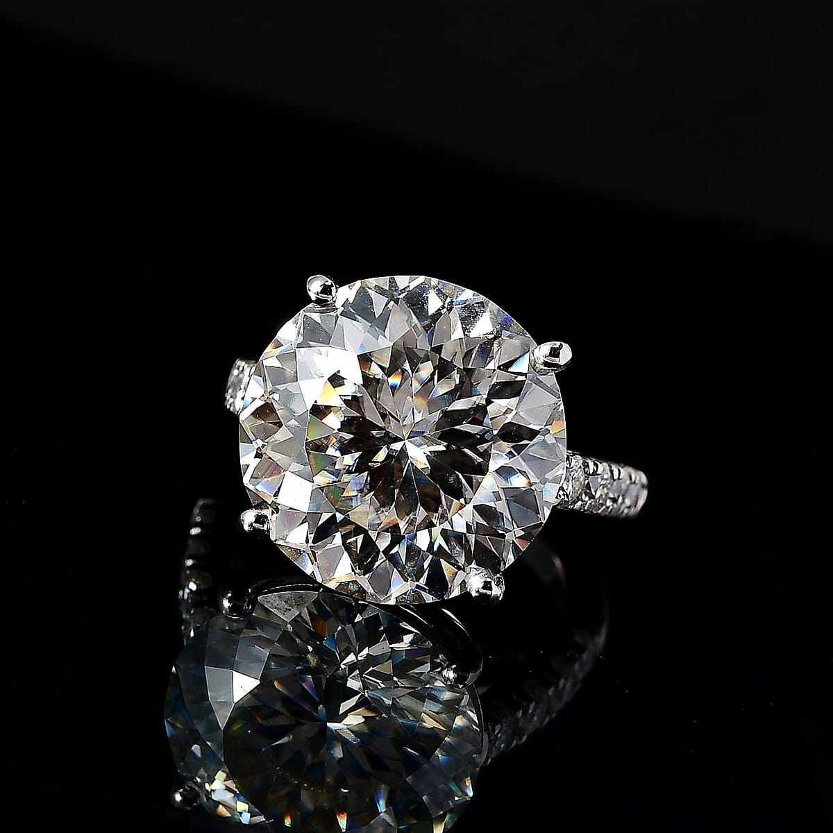 100 Facet Moissanite Ring in Platinum Over Sterling Silver (Size 8.0) 12.00 ctw image number 1