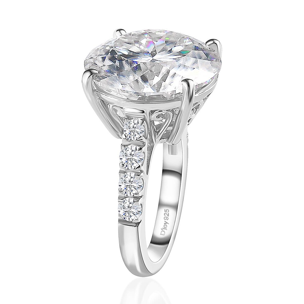 100 Facet Moissanite Ring in Platinum Over Sterling Silver (Size 8.0) 12.00 ctw image number 3