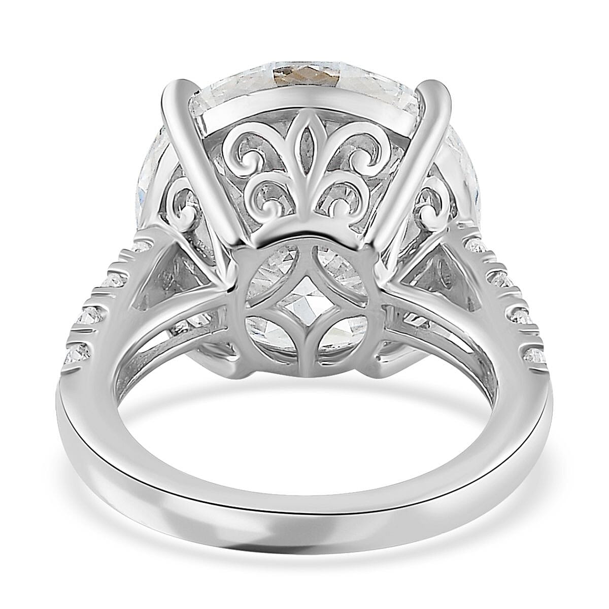 100 Facet Moissanite Ring in Platinum Over Sterling Silver (Size 8.0) 12.00 ctw image number 4
