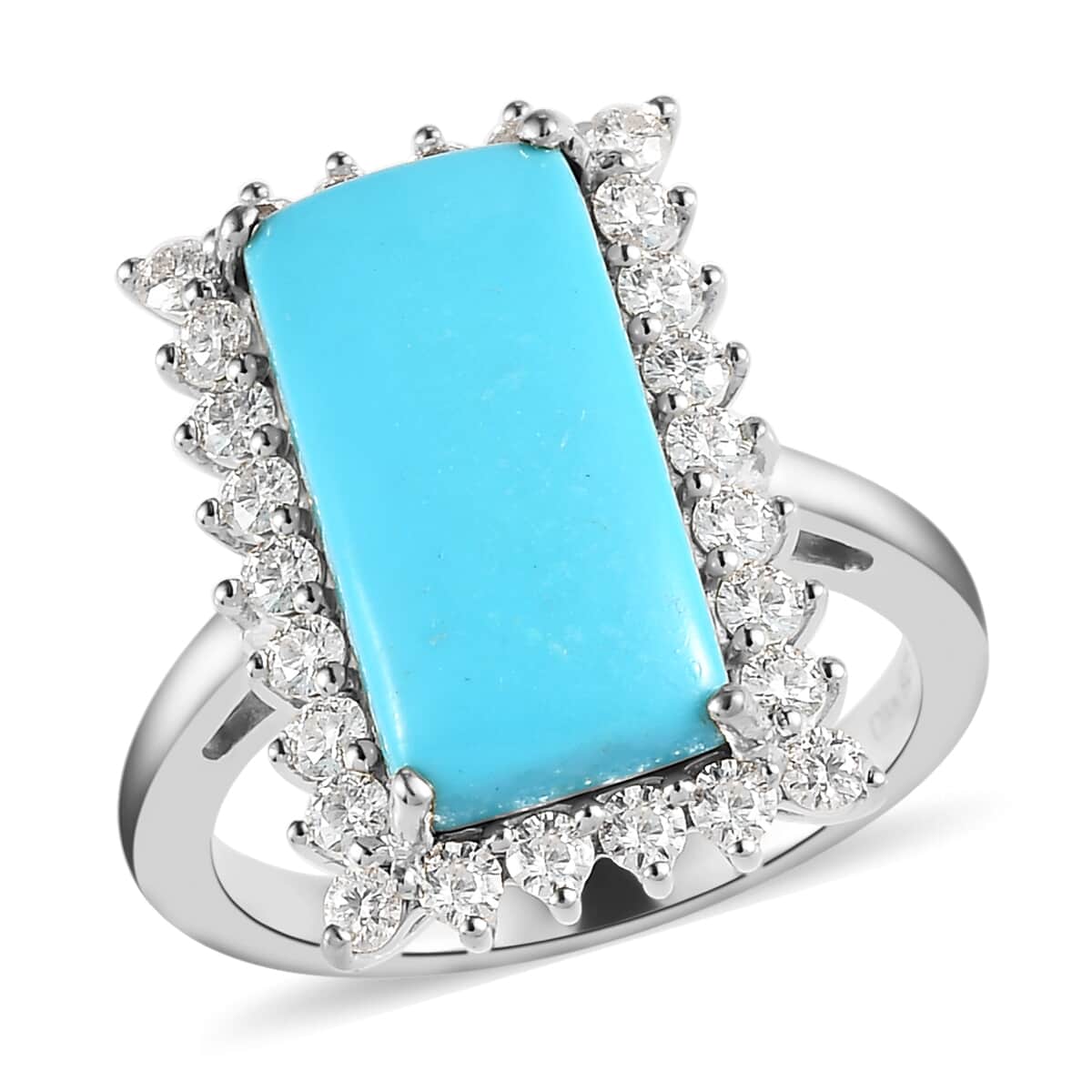 Doorbuster Premium American Natural Sleeping Beauty Turquoise and Moissanite Elongated Ring in Vermeil Yellow Gold Over Sterling Silver 5.15 ctw image number 0