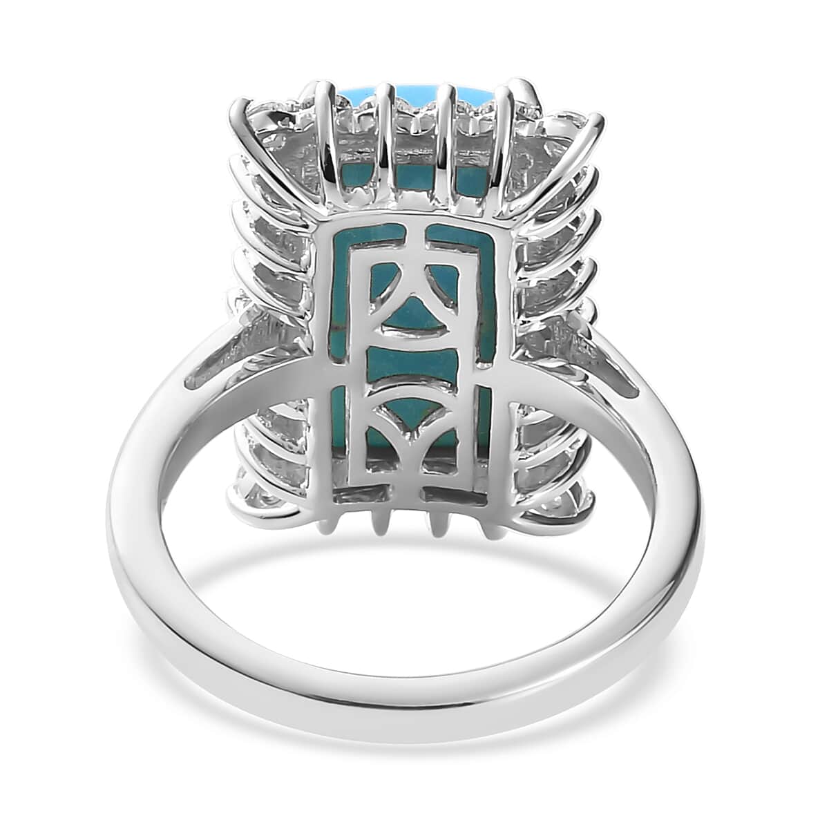 Doorbuster Premium American Natural Sleeping Beauty Turquoise and Moissanite Elongated Ring in Vermeil Yellow Gold Over Sterling Silver 5.15 ctw image number 4