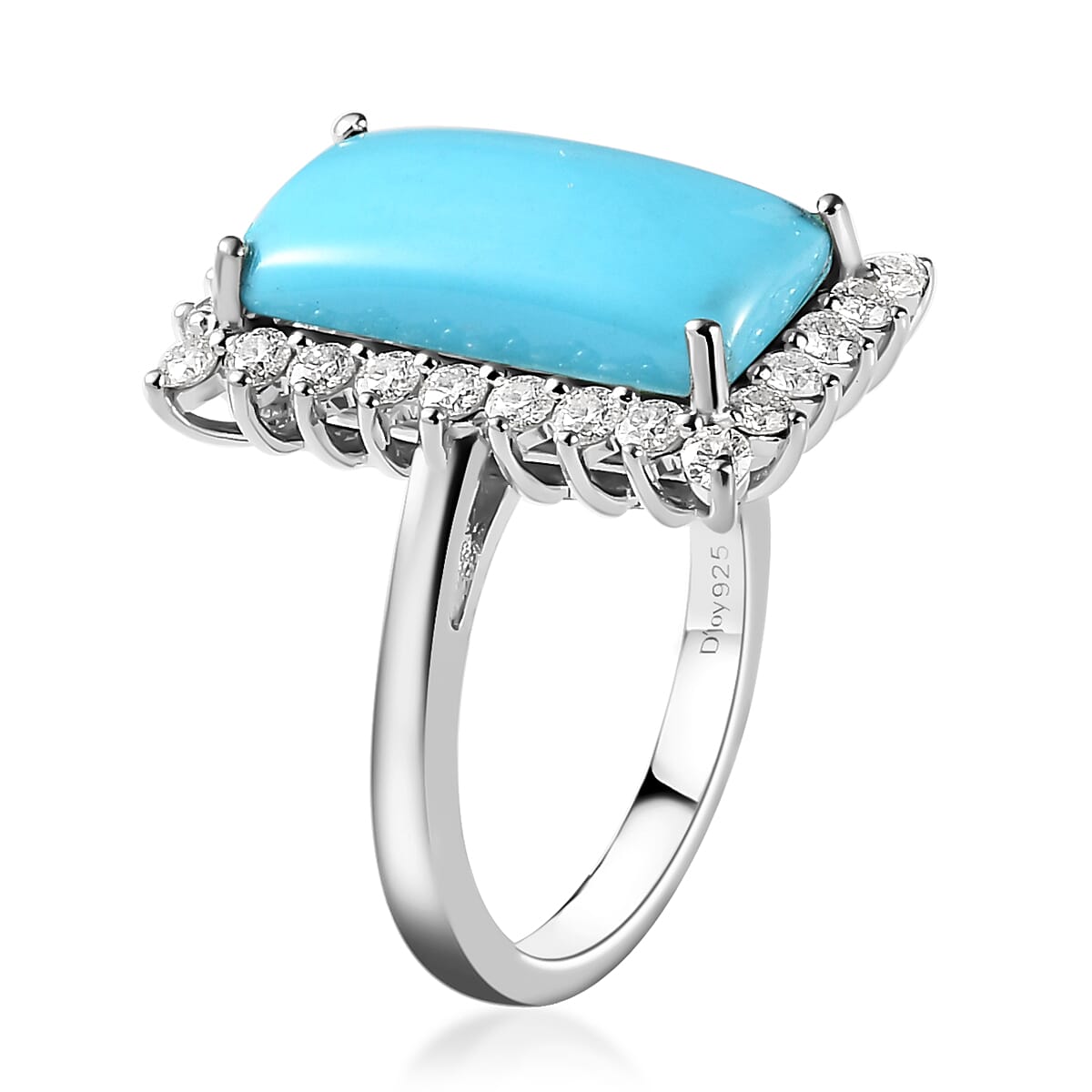 Premium Sleeping Beauty Turquoise and Moissanite Elongated Ring in Platinum Over Sterling Silver (Size 7.0) 5.15 ctw image number 3