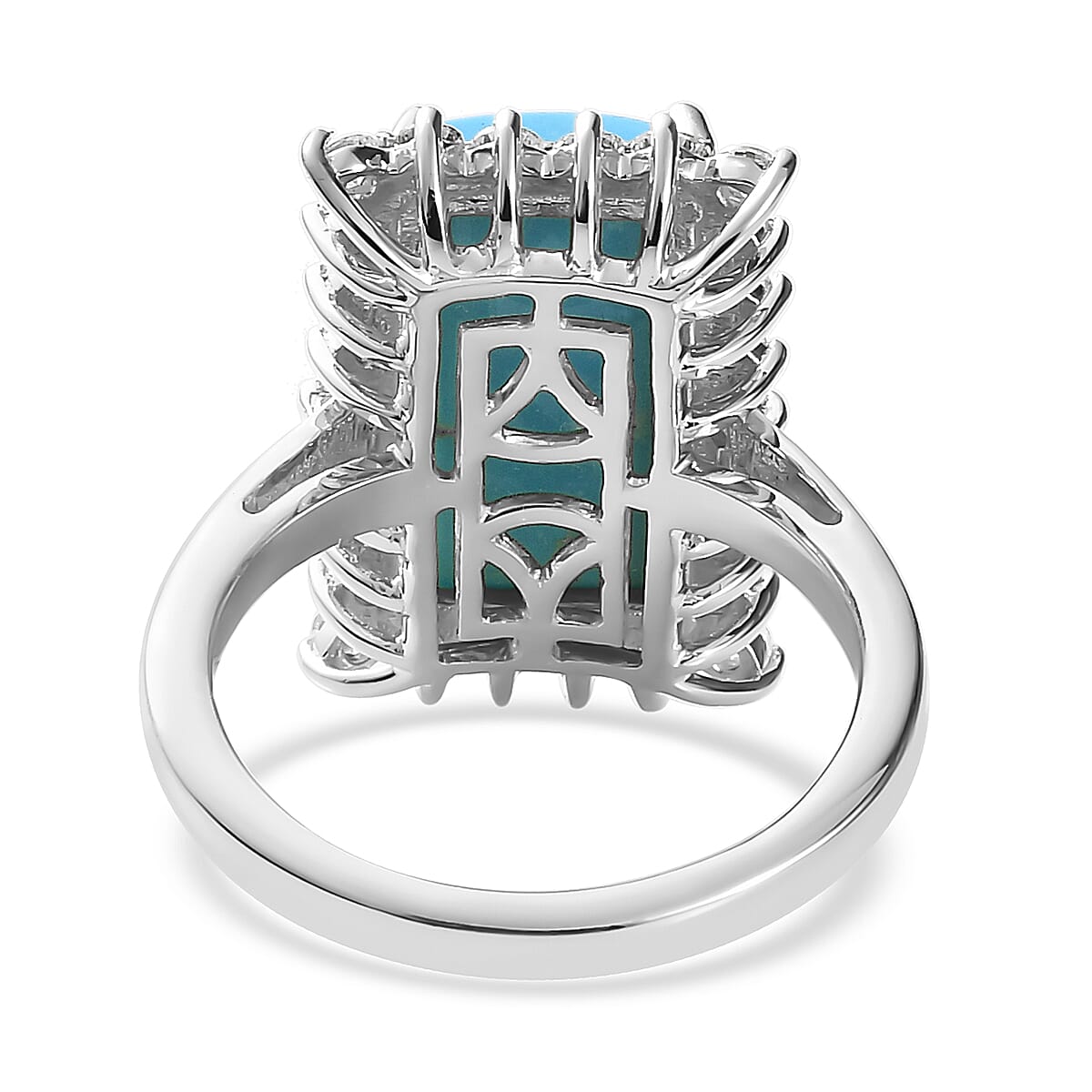 Premium Sleeping Beauty Turquoise and Moissanite Elongated Ring in Platinum Over Sterling Silver (Size 7.0) 5.15 ctw image number 4