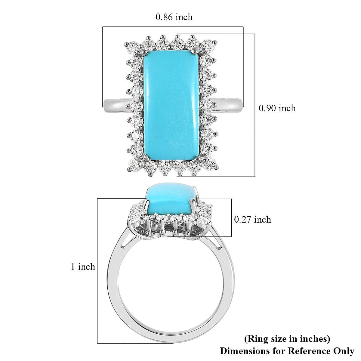 Premium Sleeping Beauty Turquoise and Moissanite Elongated Ring in Platinum Over Sterling Silver (Size 7.0) 5.15 ctw image number 5