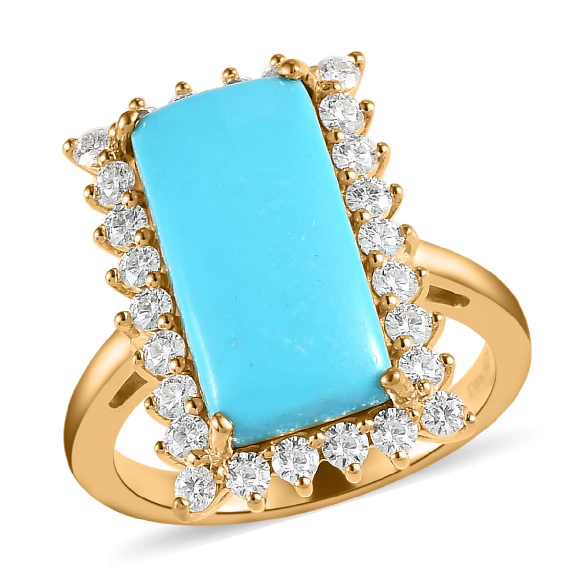 Premium Sleeping Beauty Turquoise and Moissanite Elongated Ring in Vermeil Yellow Gold Over Sterling Silver (Size 7.0) 5.15 ctw image number 0