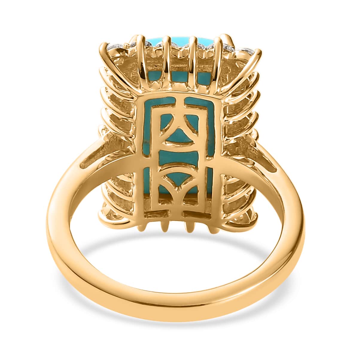 Premium Sleeping Beauty Turquoise and Moissanite Elongated Ring in Vermeil Yellow Gold Over Sterling Silver (Size 7.0) 5.15 ctw image number 4