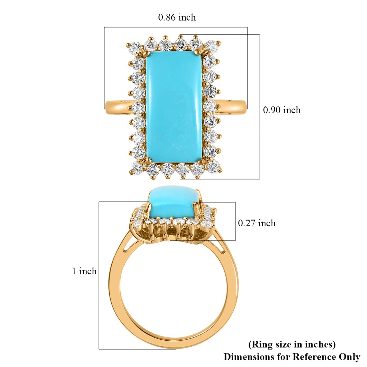 Premium Sleeping Beauty Turquoise and Moissanite Elongated Ring in Vermeil Yellow Gold Over Sterling Silver (Size 7.0) 5.15 ctw image number 5