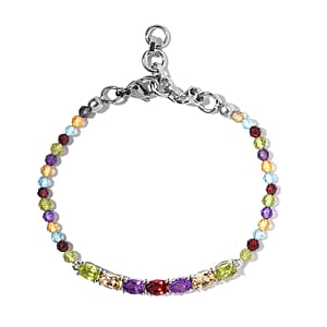 Karis Multi Gemstone Beaded Bracelet in Platinum Bond (6.50-8.00In) 9.65 ctw