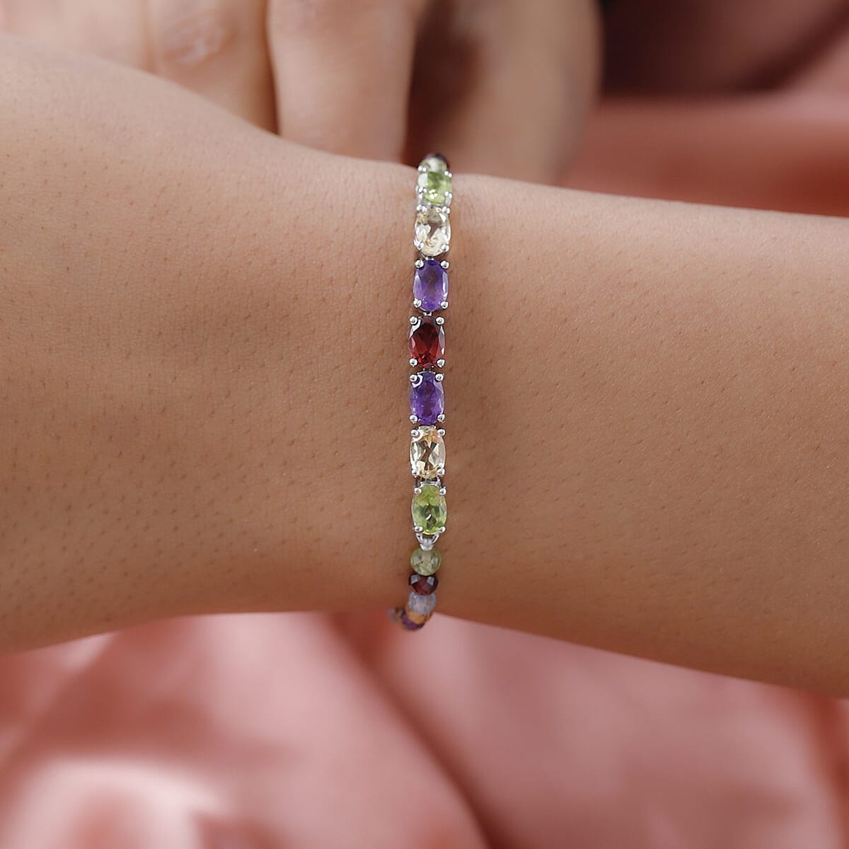 Karis Multi Gemstone Beaded Bracelet in Platinum Bond (6.50-8.00In) 9.65 ctw image number 2