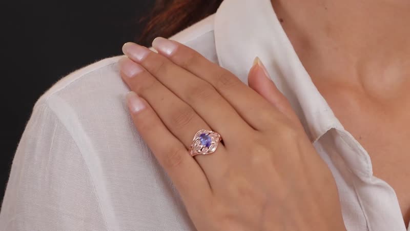 Tanzanite, Uncut Natural Pink Diamond Ring in Vermeil RG Over Sterling Silver|Floral Engagement Rings For Women 1.40 ctw