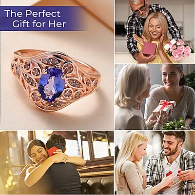 Tanzanite, Uncut Natural Pink Diamond 1.35 ctw Ring in Vermeil RG Over Sterling Silver,Floral Engagement Rings For Women (Size 10.0)