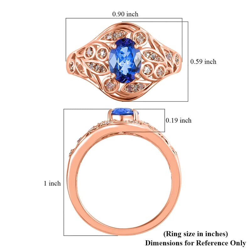 Tanzanite, Uncut Natural Pink Diamond 1.35 ctw Ring in Vermeil RG Over Sterling Silver,Floral Engagement Rings For Women (Size 10.0)