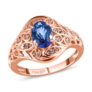 Tanzanite, Uncut Natural Pink Diamond 1.35 ctw Ring in Vermeil RG Over Sterling Silver,Floral Engagement Rings For Women (Size 11.0)