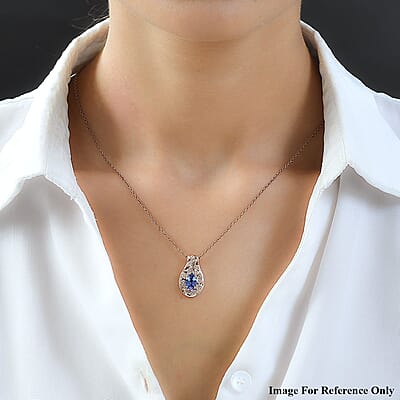 Tanzanite and Uncut Natural Pink Diamond Pendant in Vermeil Rose Gold Over Sterling Silver 1.40 ctw
