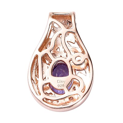 Tanzanite and Uncut Natural Pink Diamond Pendant in Vermeil Rose Gold Over Sterling Silver 1.40 ctw