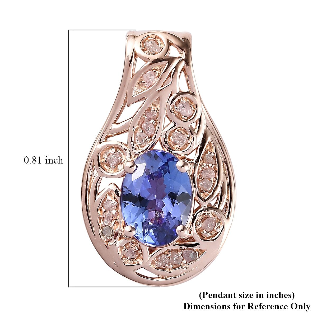 Tanzanite and Uncut Natural Pink Diamond Pendant in Vermeil Rose Gold Over Sterling Silver 1.40 ctw