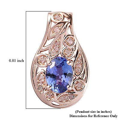 Tanzanite and Uncut Natural Pink Diamond Pendant in Vermeil Rose Gold Over Sterling Silver 1.40 ctw