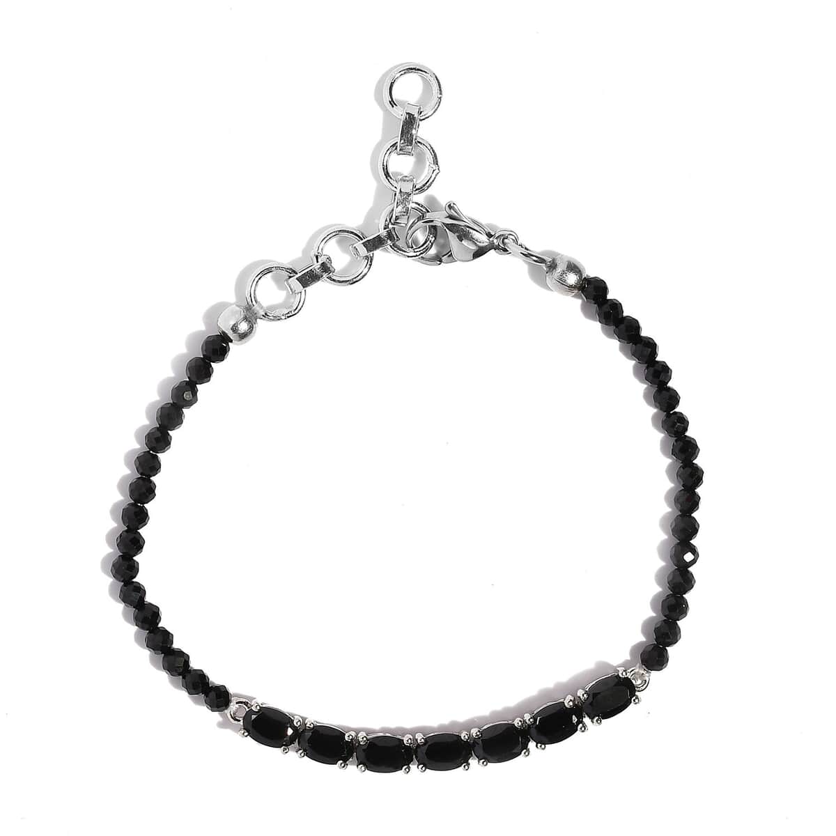 Karis Thai Black Spinel Beaded Bracelet in Platinum Bond (6.50-8.00In) 12.00 ctw image number 0