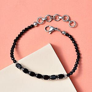 Karis Thai Black Spinel 12.00 ctw Beaded Bracelet in Platinum Bond (6.50-8.00In)
