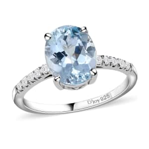 Premium Mangoro Aquamarine, Diamond Ring in Platinum Over Sterling Silver,Promise Rings For Her,Silver Fancy Ring 2.35 ctw (Size 10.0)