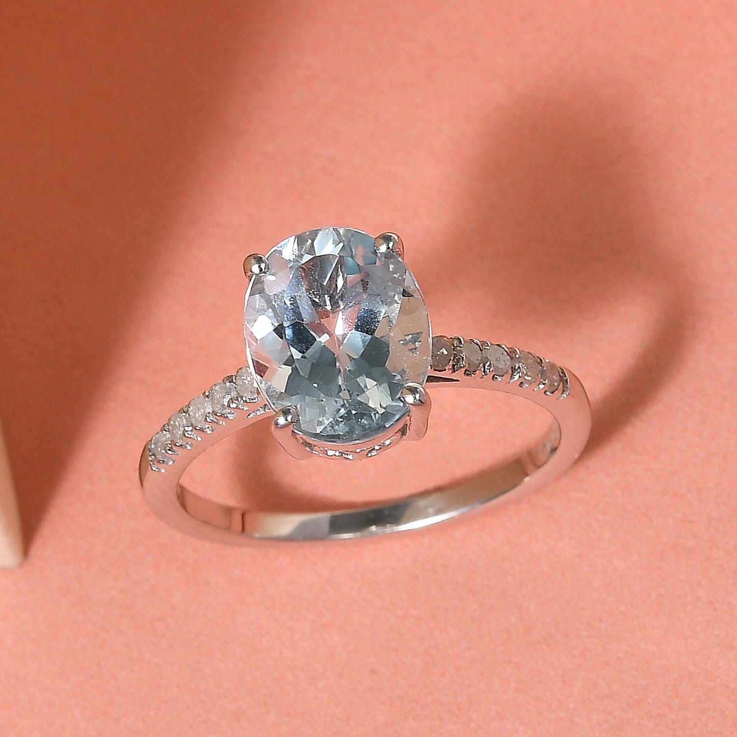 Premium Mangoro Aquamarine, Diamond Ring in Platinum Over Sterling Silver,Promise Rings For Her,Silver Fancy Ring 2.35 ctw (Size 10.0)