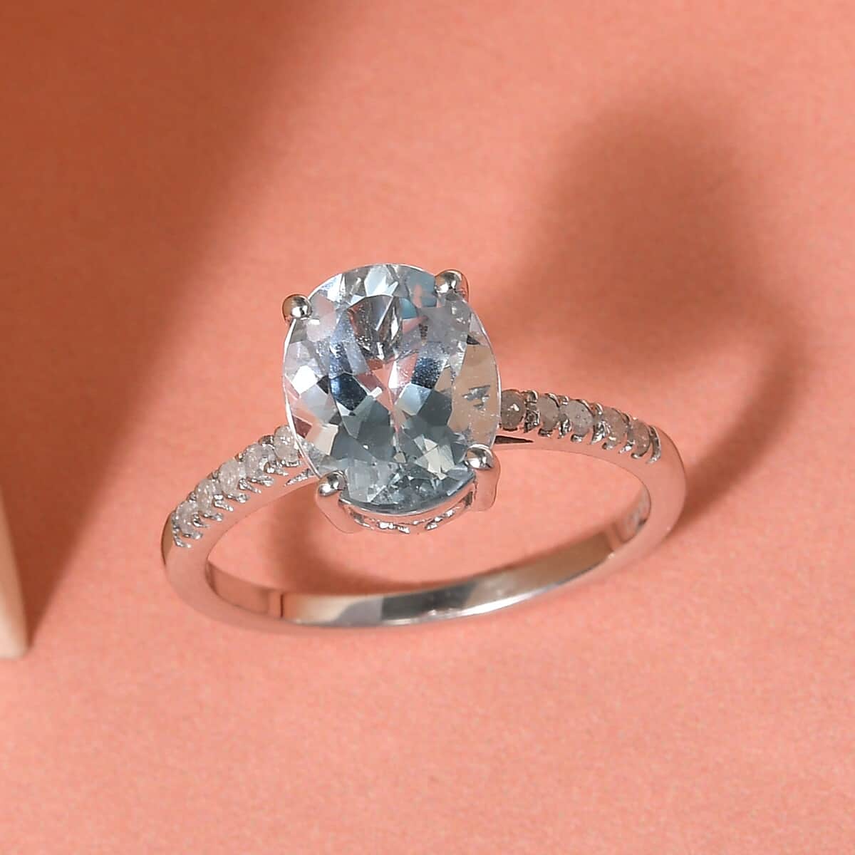 Premium Mangoro Aquamarine, Diamond (0.15 cts) Ring in Platinum Over Sterling Silver (Size 10.0) 2.40 ctw image number 1
