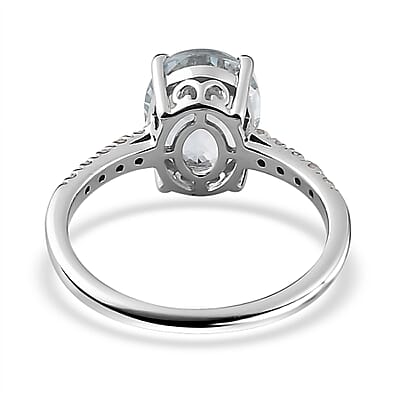 Premium Mangoro Aquamarine, Diamond Ring in Platinum Over Sterling Silver,Promise Rings For Her,Silver Fancy Ring 2.35 ctw (Size 10.0)